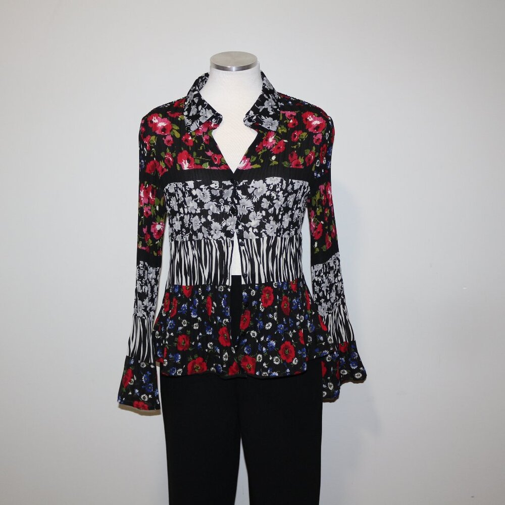 Sunny Leigh | Pleated Multi-Printed Button Up Blouse